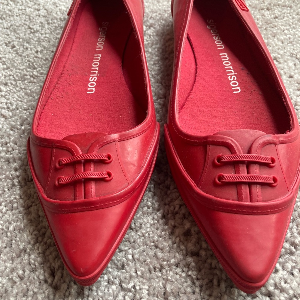 Sigerson Morrison Rain or Shine Red Rubber Flats